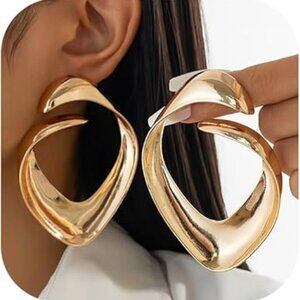 Oversize Chunky Statement Exaggerated Gold Irregular Drop Dangle Earrings Trendy